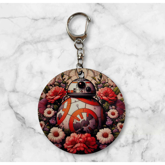 BB-8 Star Wars Floral Fan Art Keychain Bag Clip - Picture 1 of 3